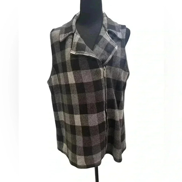 Chaps Tops - Chaps Women's Vest Gray/Black Plaid Vest Zipper, Collar Size XL